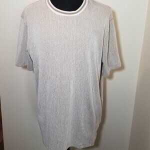 Eighty Eight Brand Mens Large Short Sleeve Ribbed Shirt Tan White Retro City NWT